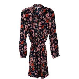 NWT AUW blue pink floral cottagecore boho ruffle chiffon tie midi dress large